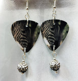 Zebra Guitar Pick Earrings with Black Ombre Pave Bead Dangles