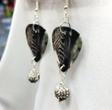 Zebra Guitar Pick Earrings with Black Ombre Pave Bead Dangles