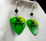 Green and Black Toxic Guitar Pick Earrings with Black Swarovski Crystals