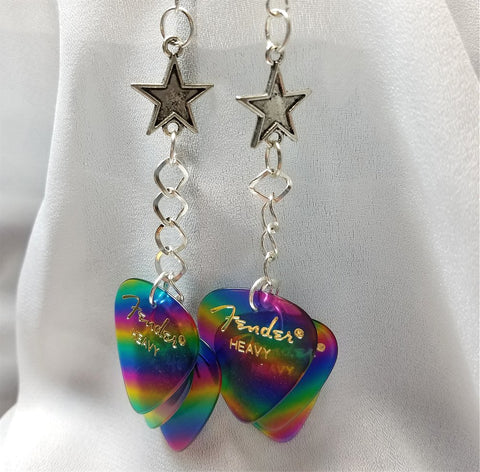 Star Top with Rainbow Stripes Guitar Pick Earrings Cascades