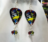 Tattoo Johnny Old School Tattoo Style Sparrow Guitar Pick Earrings with Crystal Dangles