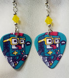 Gameboy Nerd Guitar Pick Earrings with Yellow Opal Swarovski Crystals