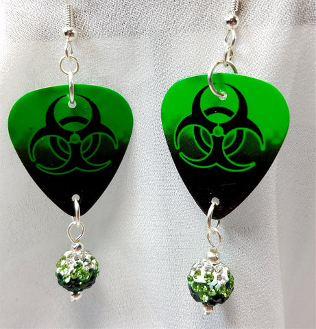 Toxic Guitar Pick Earrings with Green Ombre Pave Beads