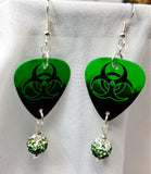 Toxic Guitar Pick Earrings with Green Ombre Pave Beads