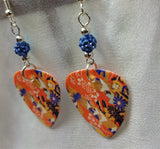 Origami Paper Patterned Guitar Pick Earrings with Blue Pave Beads