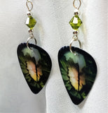 CLEARANCE Reptilian Eye Guitar Pick Earrings with Green Swarovski Crystals
