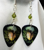 CLEARANCE Reptilian Eye Guitar Pick Earrings with Green Swarovski Crystals