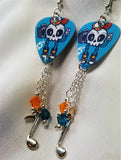 CLEARANCE Rockin' Skull with Boombox Guitar Pick Earrings with Swarovski Crystal and Charm Dangles