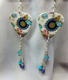 Under The Sea Design Guitar Pick Earrings with Blue and Purple Swarovski Crystal Dangles