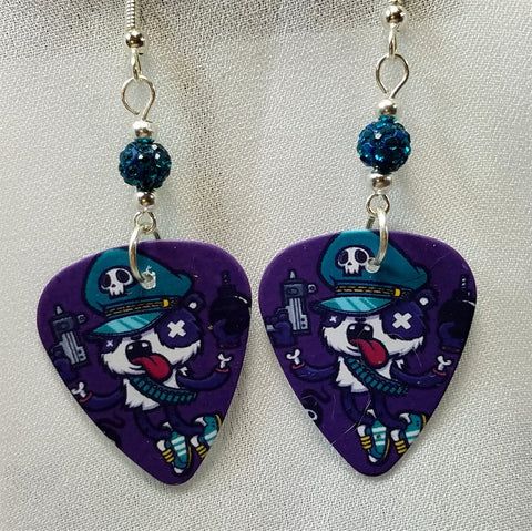 Gangster Panda Guitar Pick Earrings with Teal Pave Beads