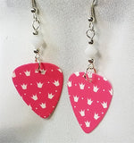 CLEARANCE Pink with White Crown Pattern Guitar Pick Earrings with White Swarovski Crystals