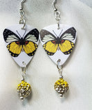 Yellow Butterfly Guitar Pick Earrings with Yellow Ombre Pave Bead Dangles