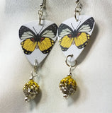 Yellow Butterfly Guitar Pick Earrings with Yellow Ombre Pave Bead Dangles