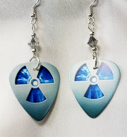 Nuclear Symbol Guitar Pick Earrings with Silver Swarovski Crystals