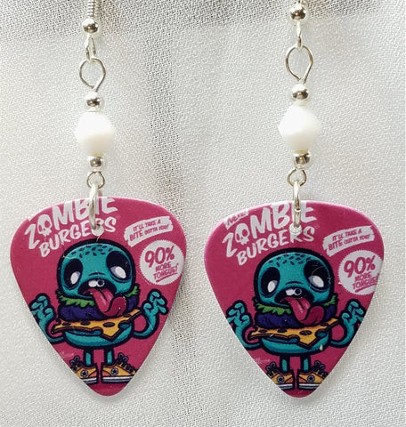 Zombie Burgers Guitar Pick Earrings with White Swarovski Crystals