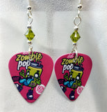 Zombie Pop Guitar Pick Earrings with Green Swarovski Crystals