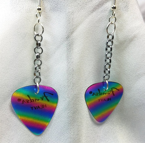 Transparent Rainbow Dangling Guitar Pick Earrings