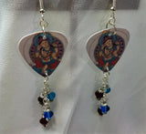 Buddhist Artwork Guitar Pick Earrings with Swarovski Crystal Dangles