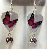 Purple Butterfly Guitar Pick Earrings with Purple Crystals Dangles