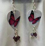 Purple Butterfly Guitar Pick Earrings with Purple Crystals Dangles