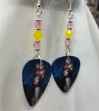 Woman With Flower Hat Guitar Pick Earrings with Swarovski Crystals and Glass Seed Beads