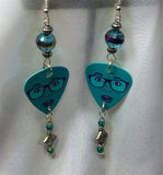 Teal Woman Guitar Pick Earrings with Glass Beads