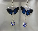 Blue Butterfly Guitar Pick Earrings with Blue and White Striped Pave Beads