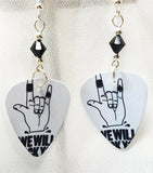 We Will Rock You Guitar Pick Earrings with Black Swarovski Crystals