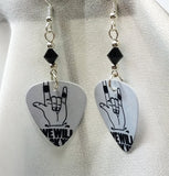 We Will Rock You Guitar Pick Earrings with Black Swarovski Crystals