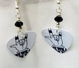 We Will Rock You Guitar Pick Earrings with Black Swarovski Crystals