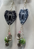 Black and White Bear Guitar Pick Earrings with Bead Dangles