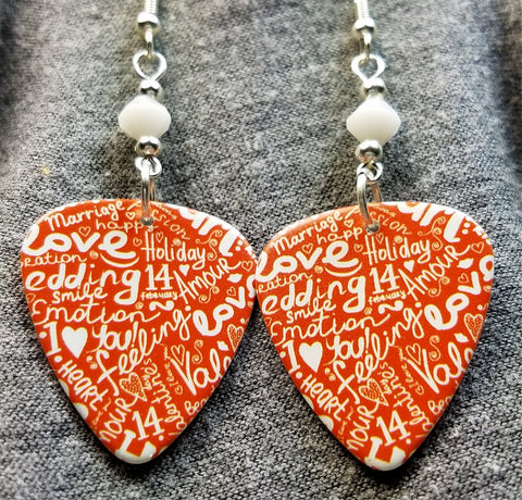The Language of Love Guitar Pick Earrings with White Swarovski Crystals