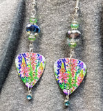 Flower Garden Guitar Pick Earrings with Sparkling Glass Beads and Crystal Charm Dangles