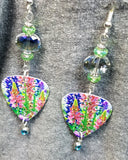 Flower Garden Guitar Pick Earrings with Sparkling Glass Beads and Crystal Charm Dangles