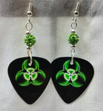 CLEARANCE Green and Black Toxic Guitar Pick Earrings with Green Pave Beads