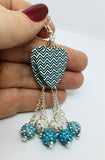 Aqua Blue Chevron Guitar Pick Earrings with Pave Bead Dangles