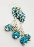 Aqua Blue Chevron Guitar Pick Earrings with Pave Bead Dangles