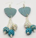 Aqua Blue Chevron Guitar Pick Earrings with Pave Bead Dangles