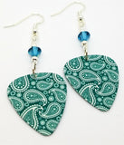 Teal Paisley Guitar Pick Earrings with Swarovski Crystals