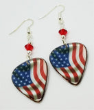 Transparent American Flag Guitar Pick Earrings with Red Swarovski Crystals