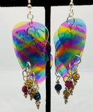 Rainbow Stripes Cascading Guitar Pick Earrings with Pave Bead Dangles