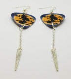 Witch on Broomstick Guitar Pick Earrings with Spike Dangles