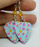 Flowers and Hearts Guitar Pick Earrings with Yellow Swarovski Crystals