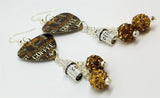 Coffee Lovers Guitar Pick Earrings with Coffee Cup Charm and Pave Bead Dangles