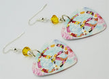 Floral Peace Sign Guitar Pick Earrings with Yellow Swarovski Crystals