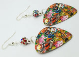 Tattoo Art Guitar Pick Earrings with MultiColor Pave Beads