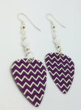 CLEARANCE Purple, White and Black Chevron Guitar Pick Earrings with White Swarovski Crystals