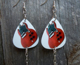 Electric Guitar Picture Guitar Pick Earrings with Black Studded Rhinestone Bead Dangles