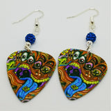 Colorful Funky Psychedelic Abstract Faces Guitar Guitar Pick Earrings with Capri Blue Pave Beads