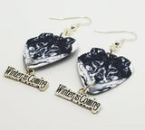 Black and White Wolf Guitar Pick Earrings with Winter is Coming Charm Dangles